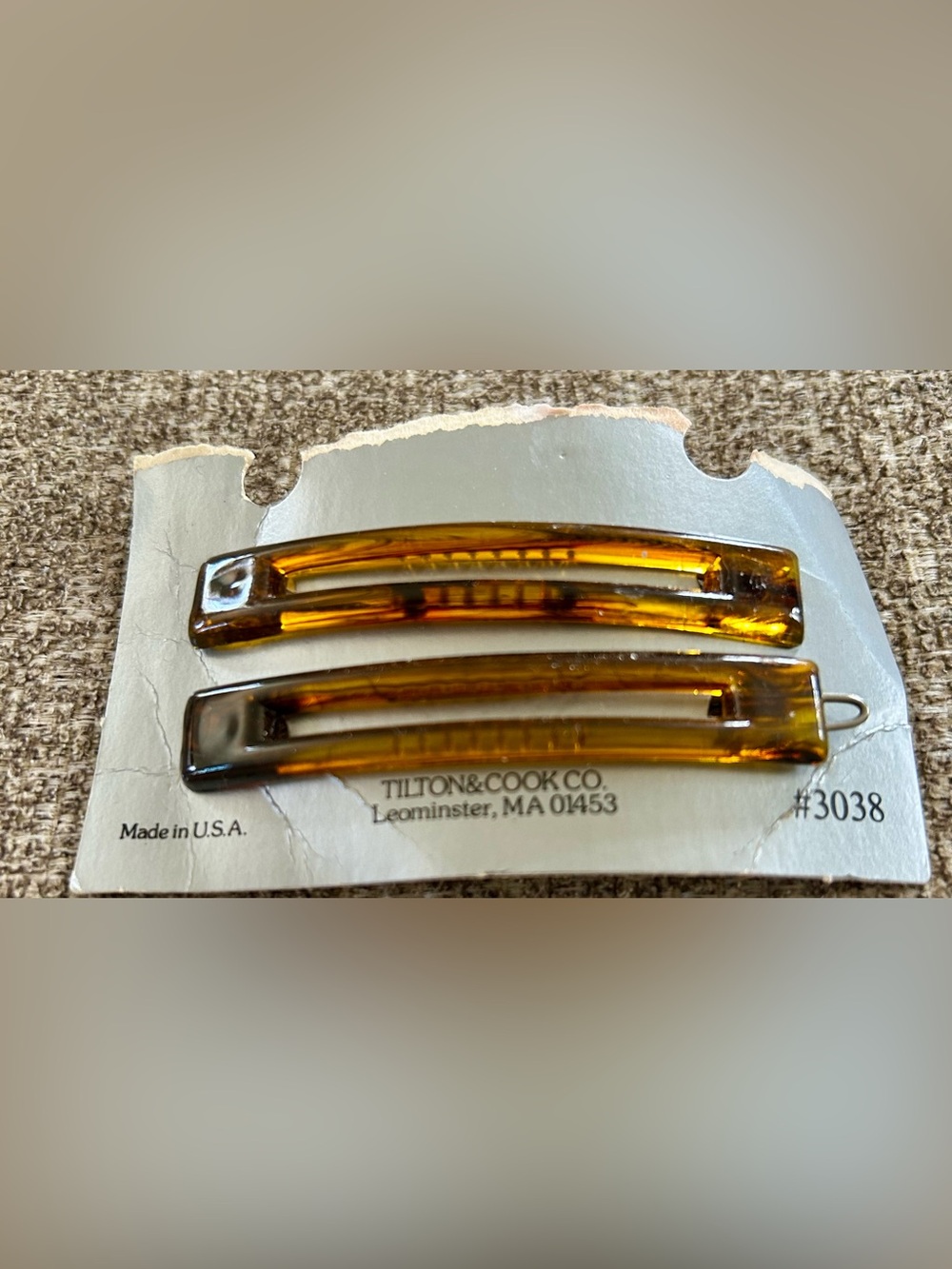 Vintage NOS Tilton & Cook Co. Tortoiseshell Hair Barrettes Set on card #3038